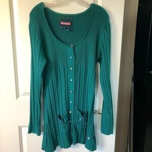 JOE BROWNS Tunic Dress Womens 14 Green Sweater Bows Cottagecore Twee Coquette